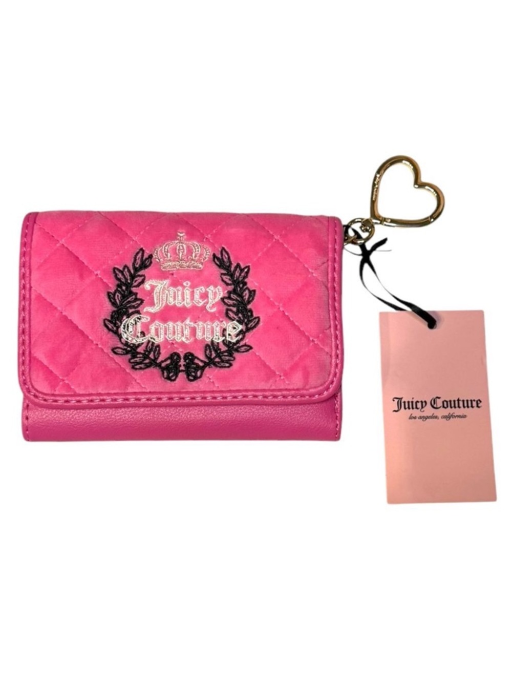 Juicy Couture Royal Couture Double Sided Trifold Wallet Quilted Velvet Pink‎ New